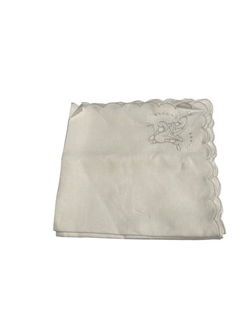 Set of 4 Vintage White Scalloped Linen Embroidered Table Napkin 22"x22"